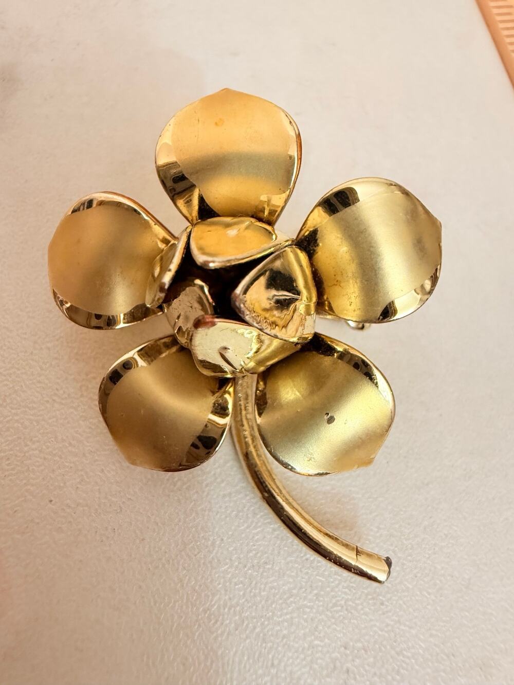 Vintage Flower Brooch Gold Tone Metal Curved Petals